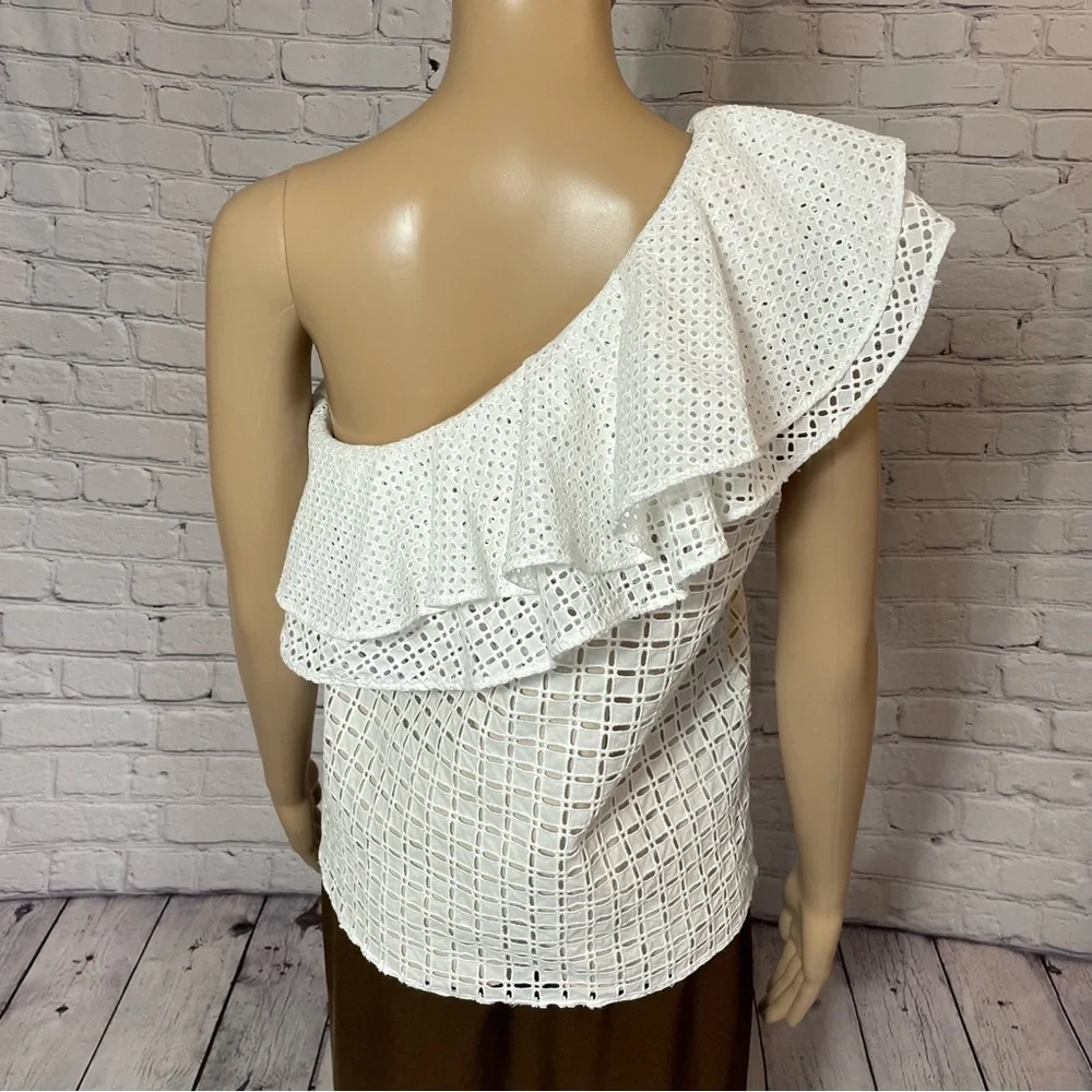J. Crew White One-Shoulder Ruffle Eyelet Cotton Top Size 2